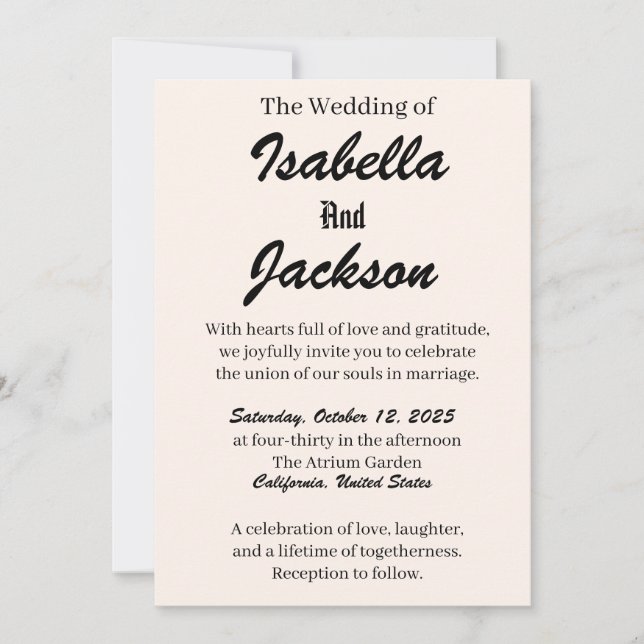 Elegant Black & Gold Wedding Invitation – Formal L (Front)