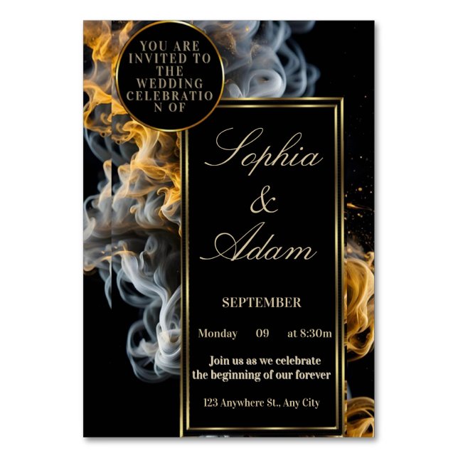 Elegant Black & Gold Wedding Invitation Table Number (Front)