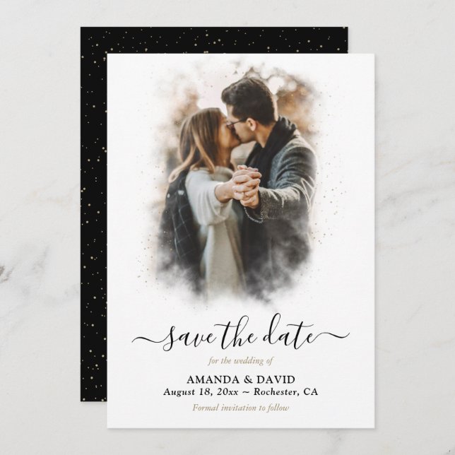 Elegant Black Gold Wedding Photo Save The Date (Front/Back)