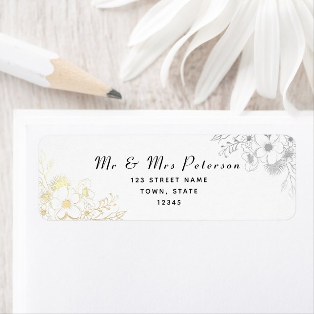 Elegant Black Gold Wedding Return Address Return Address Label (Insitu)