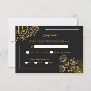 Elegant Black Gold Wedding RSVP Card