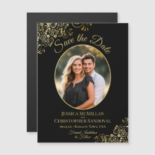 Elegant Black & Gold Wedding Save the Date Photo Magnetic Invitation