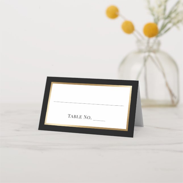 Elegant Black Gold Wedding Seating Table Number Place Card (Front)