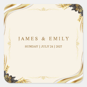 Elegant Black & Gold Wedding Square Sticker