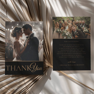 Elegant Black & Gold Wedding Thank You Card