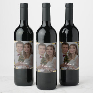 Elegant Black & Gold Wedding Wine Label