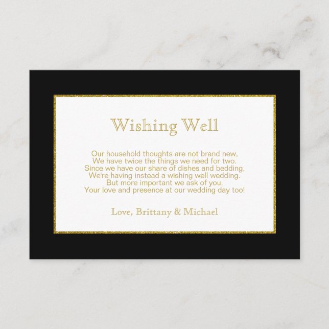 Elegant Black Gold Wedding Wishing Well Poem Enclosure Card (Front)