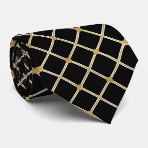 elegant black gold white tiled pattern tie