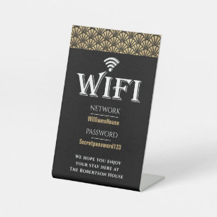 Elegant Black Gold Wifi Password Network Pedestal Sign