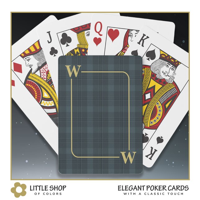Elegant Black Gold Windowpane Plaid Monogram Playing Cards (Creator Uploaded)