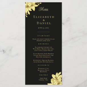Elegant Black & Gold with Lilies Wedding Menu