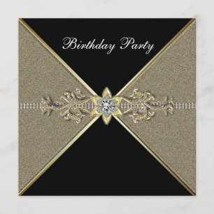 Elegant Black Gold Womans Birthday Party Invitation