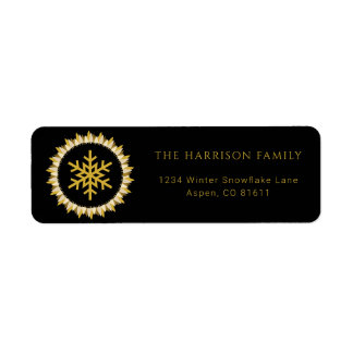Elegant Black Gold Wreath Snowflake Christmas Return Address Label