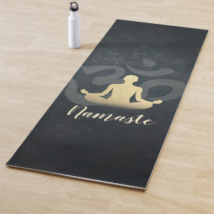 Elegant Black Gold Yoga Meditation Pose Om Symbol Yoga Mat