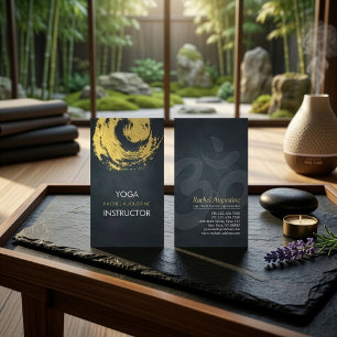 Elegant Black & Gold YOGA ZEN Symbol Brushstrokes Business Card