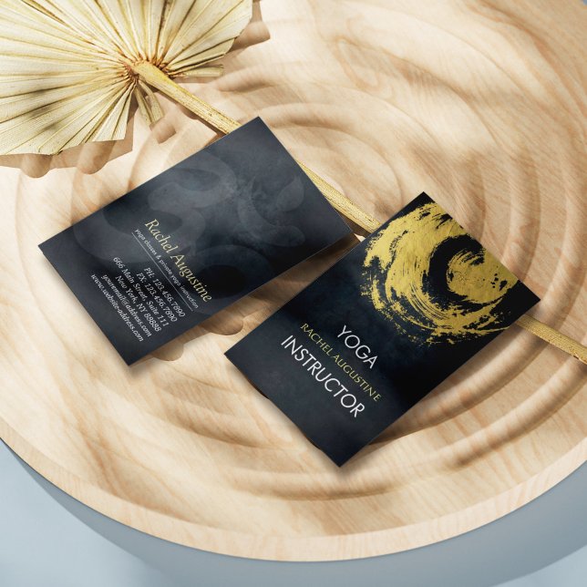 Elegant Black & Gold YOGA ZEN Symbol Brushstrokes Business Card (Creator Uploaded)