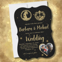 Elegant Black Gold Your Zodiac Signs Photo Wedding