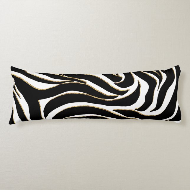 Elegant Black Gold Zebra White Animal Print Body Cushion (Front)