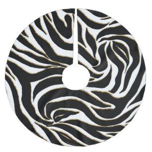 Elegant Black Gold Zebra White Animal Print Brushed Polyester Tree Skirt