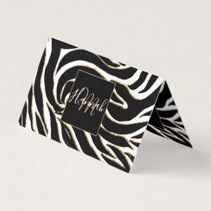 Elegant Black Gold Zebra White Animal Print Business Card