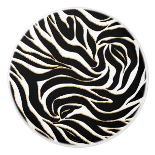 Elegant Black Gold Zebra White Animal Print Ceramic Knob