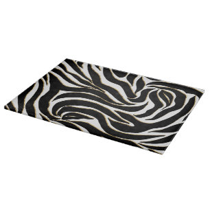 Elegant Black Gold Zebra White Animal Print Cutting Board
