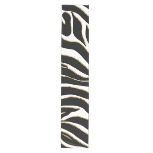 Elegant Black Gold Zebra White Animal Print Medium Table Runner