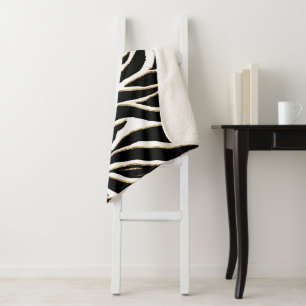 Elegant Black Gold Zebra White Animal Print Sherpa Blanket