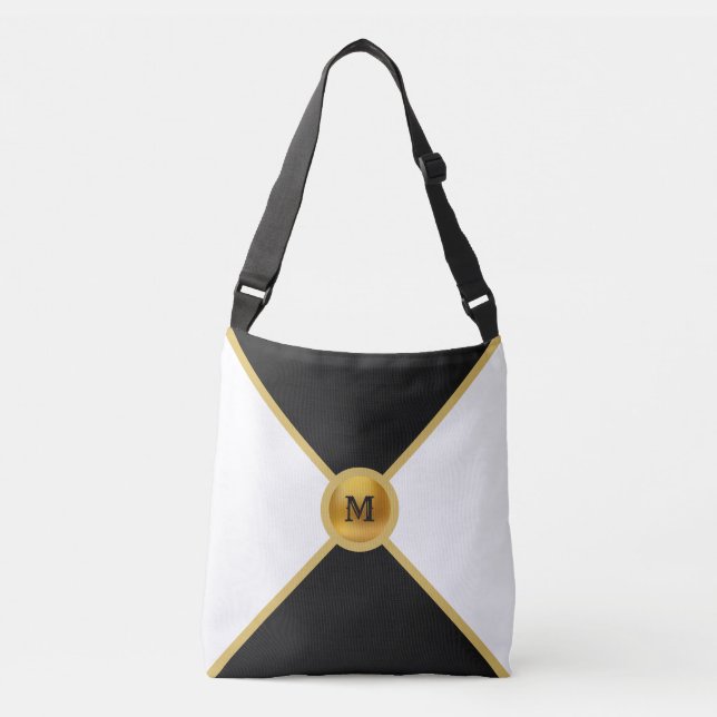 Elegant Black, Golden and White Crossbody Bag (Front)