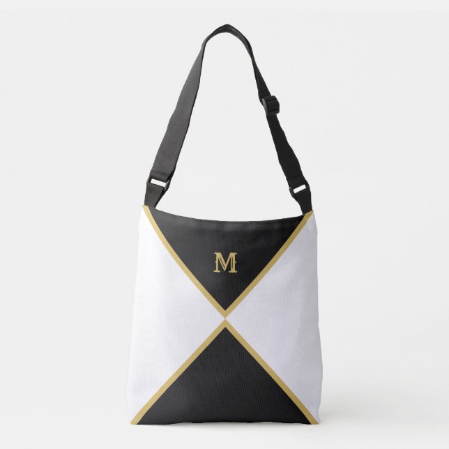Elegant Black, Golden and White Crossbody Bag (Front)