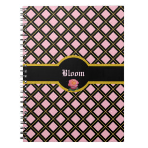 Elegant Black & Golden Diamond Pattern Notebook