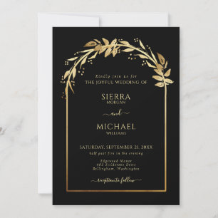 Elegant Black Golden Foliage Wedding Arch Invitation