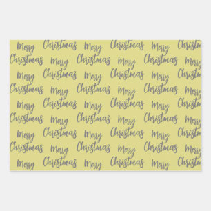 Elegant Black Golden Merry Christmas Tree Pattern Wrapping Paper Sheet