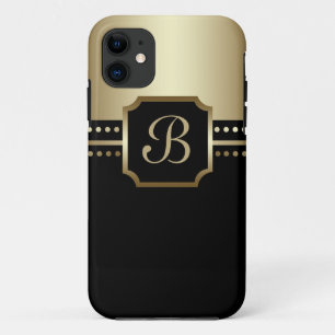 Elegant Black Golden Monogram B iPhone Case