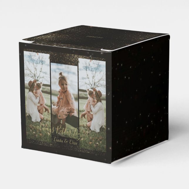 Elegant black golden Personalized Photo and Text  Favour Box (Front Side)