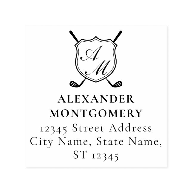 Elegant Black Golf Monogram Crest Self-inking Stamp (Design)