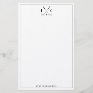 Elegant Black Golf Monogram Stationery
