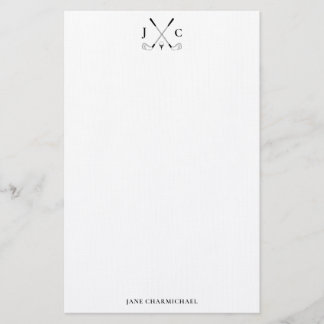 Elegant Black Golf Monogram Stationery