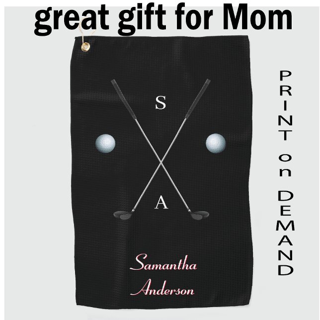 Elegant Black Golf Towel ⛳ Stylish Clubs Design (Creator Uploaded)