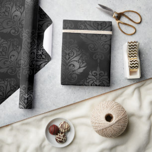 Elegant Black Gothic Luxury Damask Pattern Wrapping Paper