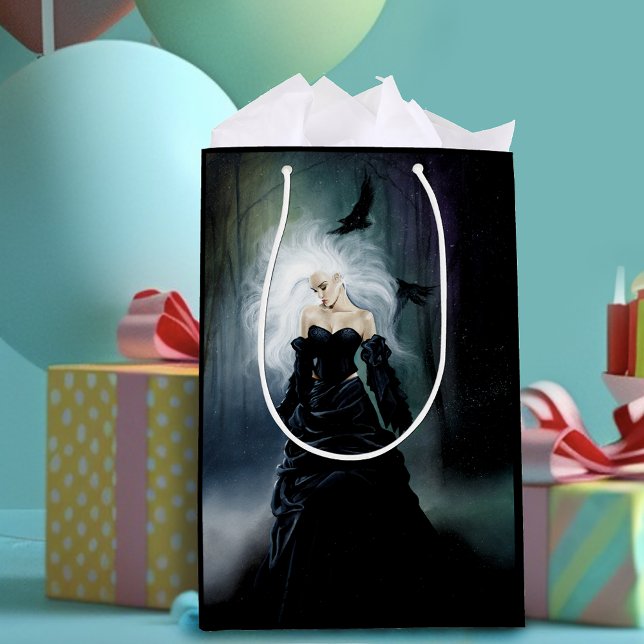 Elegant Black Gothic Mysterious Woman Ravens Mist Medium Gift Bag (Creator Uploaded)