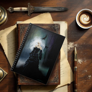 Elegant Black Gothic Mysterious Woman Ravens Mist Notebook