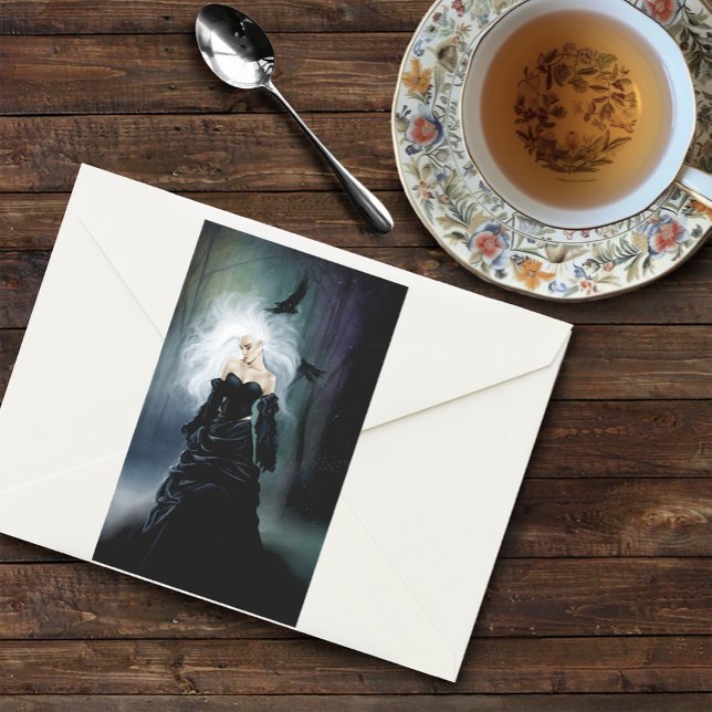Elegant Black Gothic Mysterious Woman Ravens Mist Rectangular Sticker (Creator Uploaded)