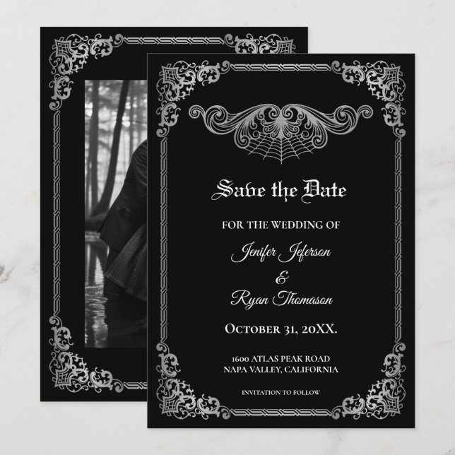 Elegant black Gothic wedding save the date Announcement (Front/Back)
