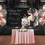 Elegant Black Gown 18th Birthday Welcome Banner<br><div class="desc">This elegant 18th Birthday Welcome Banner is designed to commemorate the special milestone of an 18-year-old female celebrant. Combining contemporary style with timeless sophistication, it serves as the perfect centerpiece for this important occasion. The design features a watercolor texture depicting a lady in a black gown, holding a bouquet of...</div>