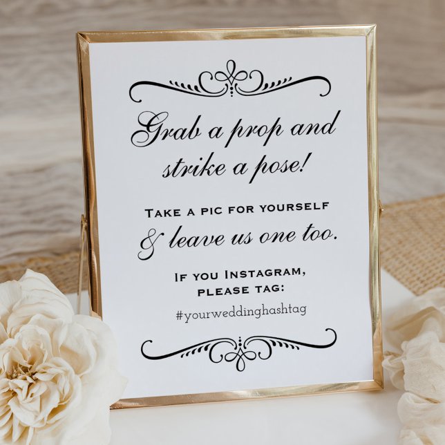 Elegant Black Grab a Prop Wedding Photo Booth Poster (Creator Uploaded)