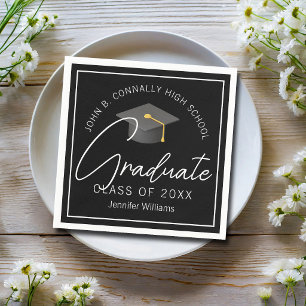 Elegant Black Graduate Custom Graduation Party Napkin