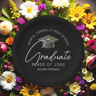 Elegant Black Graduate Custom Graduation Party Paper Plate