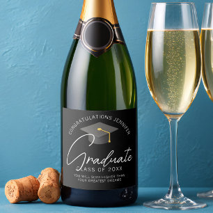 Elegant Black Graduate Custom Graduation Party Sparkling Wine Label