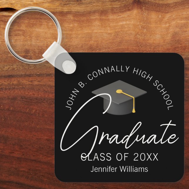 Elegant Black Graduate Personalised Graduation Key Ring (Front)